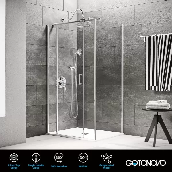 imagegotonovo Rainfall Shower System with Shower Head and Handle Set Bathroom Shower Faucet Set with Handheld Spray High Pressure Roughin Valve Included 8 Inch Round Shower Head Matte BlackPolished Chrome