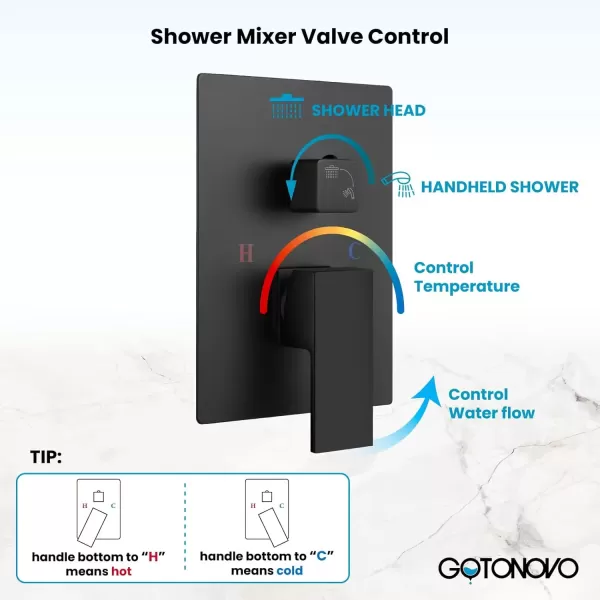imagegotonovo Rainfall Shower System with Shower Head and Handle Set Bathroom Shower Faucet Set with Handheld Spray High Pressure Roughin Valve Included 8 Inch Round Shower Head Matte BlackMatte Black