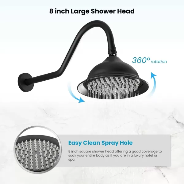 imagegotonovo Rainfall Shower System with Shower Head and Handle Set Bathroom Shower Faucet Set with Handheld Spray High Pressure Roughin Valve Included 8 Inch Round Shower Head Matte BlackMatte Black