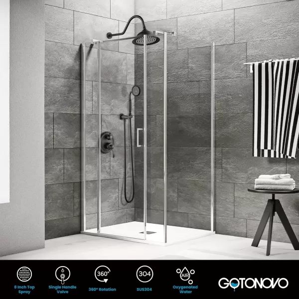 imagegotonovo Rainfall Shower System with Shower Head and Handle Set Bathroom Shower Faucet Set with Handheld Spray High Pressure Roughin Valve Included 8 Inch Round Shower Head Matte BlackMatte Black