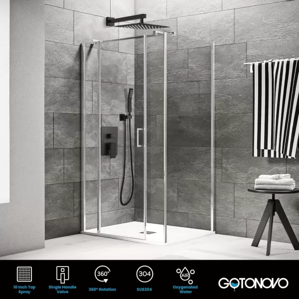 imagegotonovo Rainfall Shower System with Shower Head and Handle Set Bathroom Shower Faucet Set with Handheld Spray High Pressure Roughin Valve Included 8 Inch Round Shower Head Matte BlackMatte Black