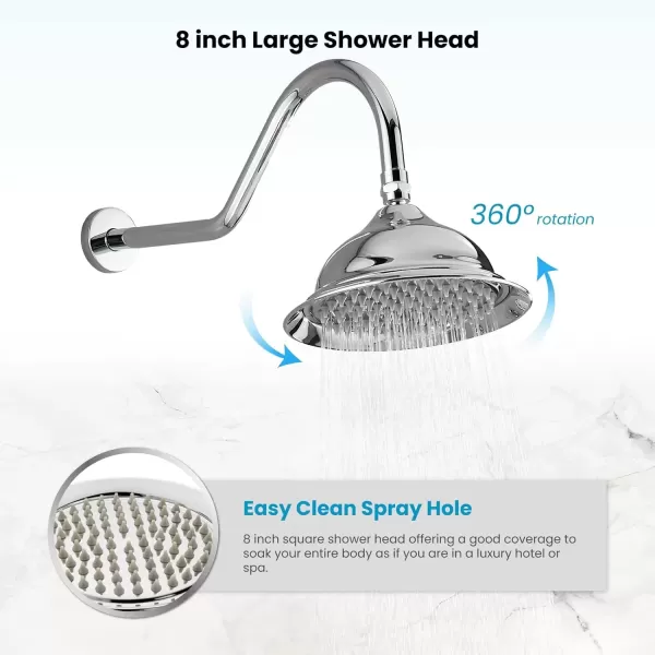 imagegotonovo Rainfall Shower System with Shower Head and Handle Set Bathroom Shower Faucet Set with Handheld Spray High Pressure Roughin Valve Included 8 Inch Round Shower Head Matte BlackPolished Chrome