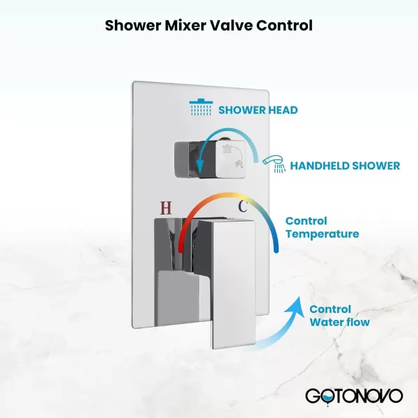 imagegotonovo Rainfall Shower System with Shower Head and Handle Set Bathroom Shower Faucet Set with Handheld Spray High Pressure Roughin Valve Included 8 Inch Round Shower Head Matte BlackPolished Chrome