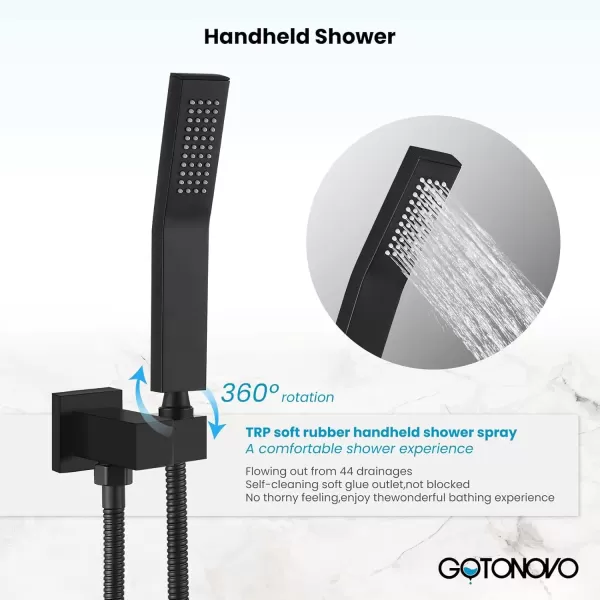 imagegotonovo Rainfall Shower System with Shower Head and Handle Set Bathroom Shower Faucet Set with Handheld Spray High Pressure Roughin Valve Included 8 Inch Round Shower Head Matte BlackMatte Black