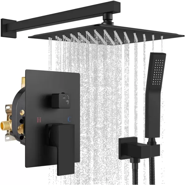 imagegotonovo Rainfall Shower System with Shower Head and Handle Set Bathroom Shower Faucet Set with Handheld Spray High Pressure Roughin Valve Included 8 Inch Round Shower Head Matte BlackMatte Black
