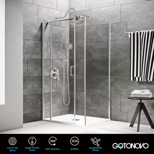 imagegotonovo Rainfall Shower System with Shower Head and Handle Set Bathroom Shower Faucet Set with Handheld Spray High Pressure Roughin Valve Included 8 Inch Round Shower Head Matte BlackBrushed Nickel
