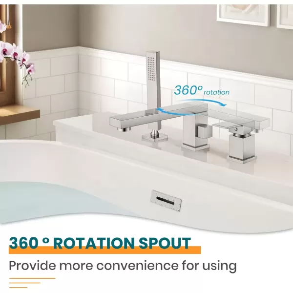 imagegotonovo Roman Tub Faucet with Handheld Shower 3 Hole Deck Mount Bathtub Faucet Set Widespread Single Handle Tub Filler Honeycomb Water Flow Matte BlackBrushed Nickel