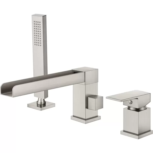 imagegotonovo Roman Tub Faucet with Handheld Shower 3 Hole Deck Mount Bathtub Faucet Set Widespread Single Handle Tub Filler Honeycomb Water Flow Matte BlackBrushed Nickel