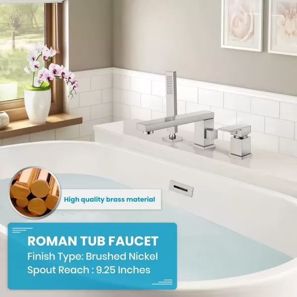 imagegotonovo Roman Tub Faucet with Handheld Shower 3 Hole Deck Mount Bathtub Faucet Set Widespread Single Handle Tub Filler Honeycomb Water Flow Matte BlackBrushed Nickel