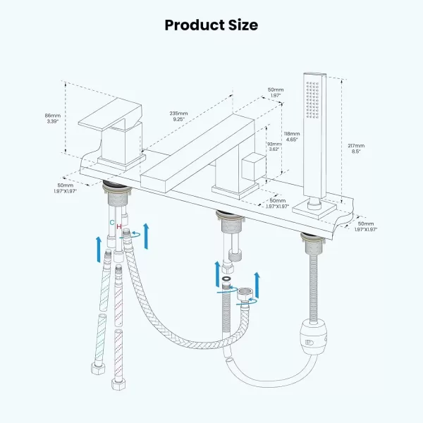 imagegotonovo Roman Tub Faucet with Handheld Shower 3 Hole Deck Mount Bathtub Faucet Set Widespread Single Handle Tub Filler Honeycomb Water Flow Matte BlackBrushed Nickel