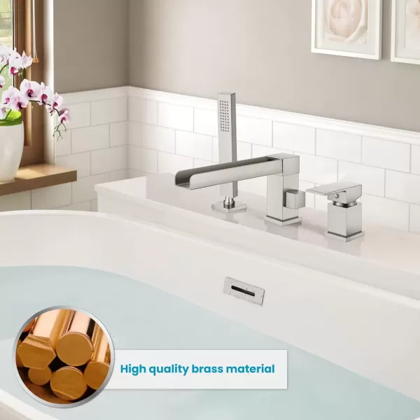 imagegotonovo Roman Tub Faucet with Handheld Shower 3 Hole Deck Mount Bathtub Faucet Set Widespread Single Handle Tub Filler Honeycomb Water Flow Matte BlackBrushed Nickel