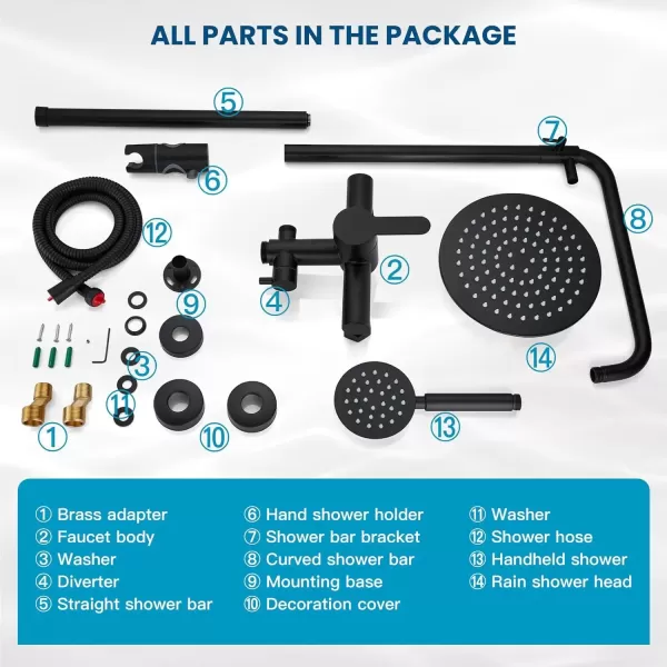 imagegotonovo SUS304 Outdoor Shower Fixture High Pressure Shower System Combo Wall Mount 2 Dual Function Shower Faucet Set Round Handheld Spray Brushed Nickel Single HandleMatte Black