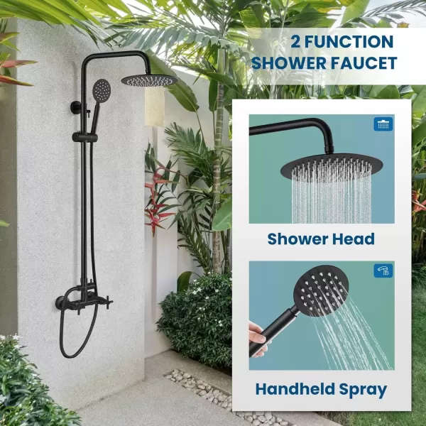 imagegotonovo SUS304 Outdoor Shower Fixture High Pressure Shower System Combo Wall Mount 2 Dual Function Shower Faucet Set Round Handheld Spray Brushed Nickel Single HandleMatte Black
