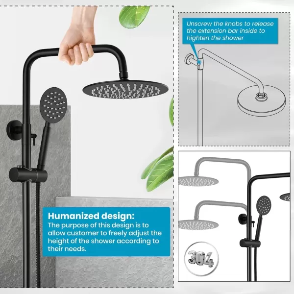 imagegotonovo SUS304 Outdoor Shower Fixture High Pressure Shower System Combo Wall Mount 2 Dual Function Shower Faucet Set Round Handheld Spray Brushed Nickel Single HandleMatte Black