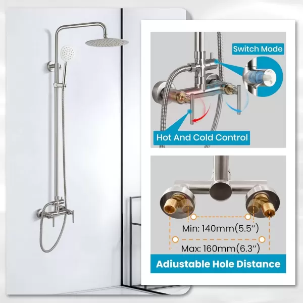 imagegotonovo SUS304 Outdoor Shower Fixture High Pressure Shower System Combo Wall Mount 2 Dual Function Shower Faucet Set Round Handheld Spray Brushed Nickel Single HandleBrushed Nickel