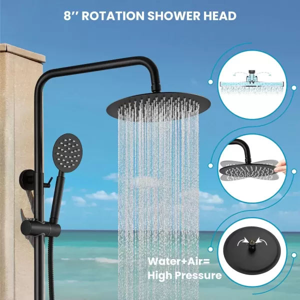 imagegotonovo SUS304 Outdoor Shower Fixture High Pressure Shower System Combo Wall Mount 2 Dual Function Shower Faucet Set Round Handheld Spray Brushed Nickel Single HandleMatte Black