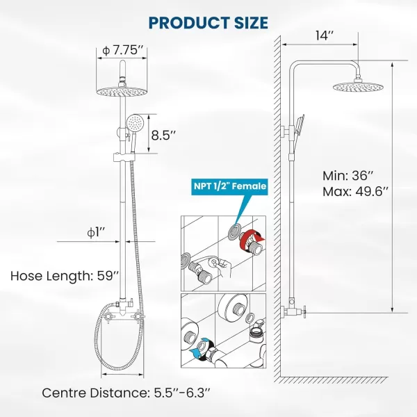 imagegotonovo SUS304 Outdoor Shower Fixture High Pressure Shower System Combo Wall Mount 2 Dual Function Shower Faucet Set Round Handheld Spray Brushed Nickel Single HandleMatte Black