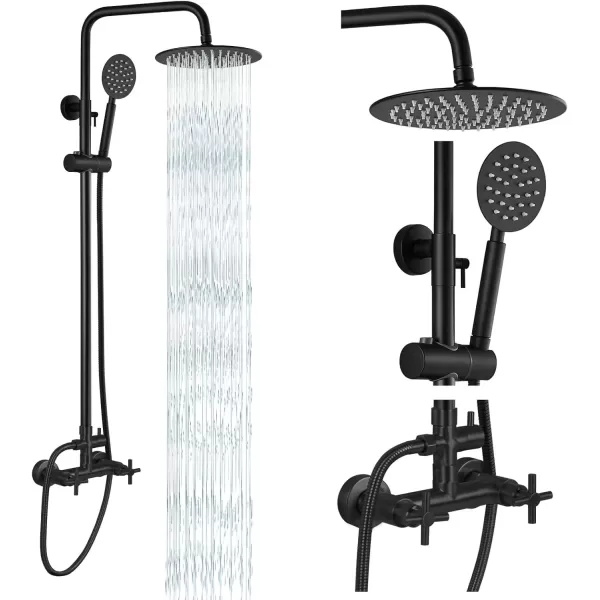 imagegotonovo SUS304 Outdoor Shower Fixture High Pressure Shower System Combo Wall Mount 2 Dual Function Shower Faucet Set Round Handheld Spray Brushed Nickel Single HandleMatte Black