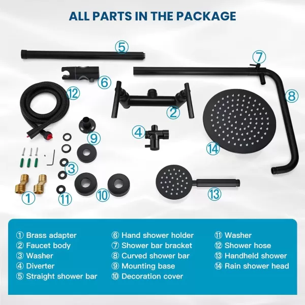imagegotonovo SUS304 Outdoor Shower Fixture High Pressure Shower System Combo Wall Mount 2 Dual Function Shower Faucet Set Round Handheld Spray Brushed Nickel Single HandleMatte Black