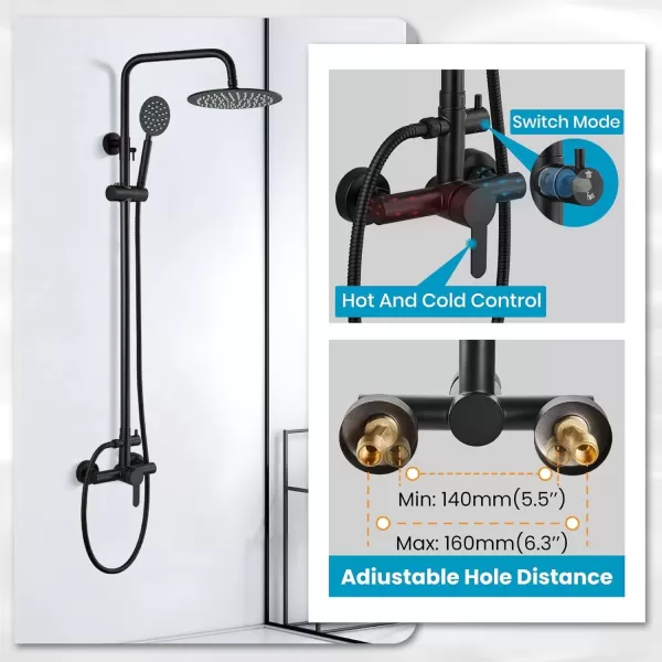 imagegotonovo SUS304 Outdoor Shower Fixture High Pressure Shower System Combo Wall Mount 2 Dual Function Shower Faucet Set Round Handheld Spray Brushed Nickel Single HandleMatte Black