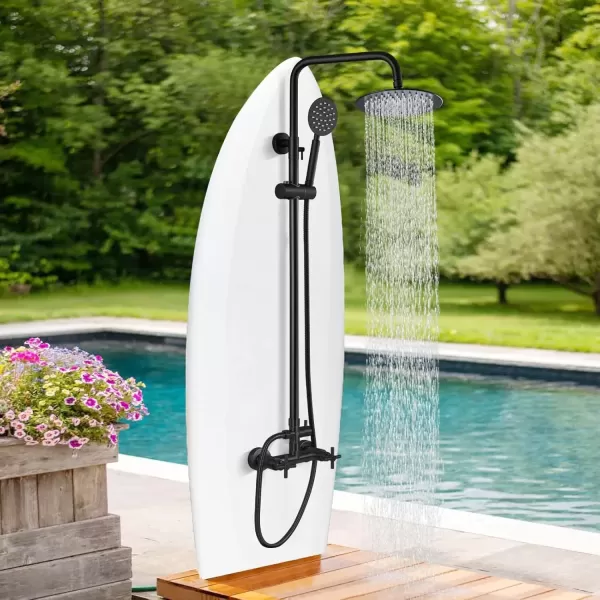 imagegotonovo SUS304 Outdoor Shower Fixture High Pressure Shower System Combo Wall Mount 2 Dual Function Shower Faucet Set Round Handheld Spray Brushed Nickel Single HandleMatte Black