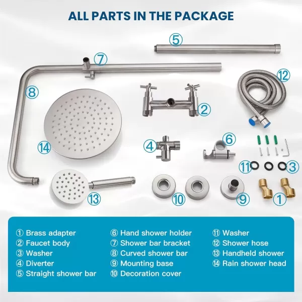 imagegotonovo SUS304 Outdoor Shower Fixture High Pressure Shower System Combo Wall Mount 2 Dual Function Shower Faucet Set Round Handheld Spray Brushed Nickel Single HandleBrushed Nickel