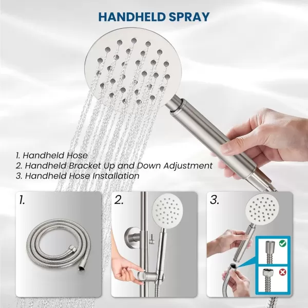 imagegotonovo SUS304 Outdoor Shower Fixture High Pressure Shower System Combo Wall Mount 2 Dual Function Shower Faucet Set Round Handheld Spray Brushed Nickel Single HandleBrushed Nickel