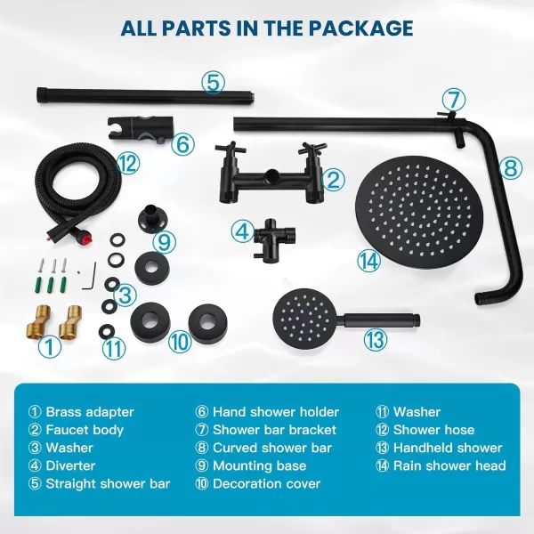 imagegotonovo SUS304 Outdoor Shower Fixture High Pressure Shower System Combo Wall Mount 2 Dual Function Shower Faucet Set Round Handheld Spray Brushed Nickel Single HandleMatte Black