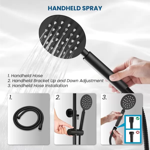 imagegotonovo SUS304 Outdoor Shower Fixture High Pressure Shower System Combo Wall Mount 2 Dual Function Shower Faucet Set Round Handheld Spray Brushed Nickel Single HandleMatte Black