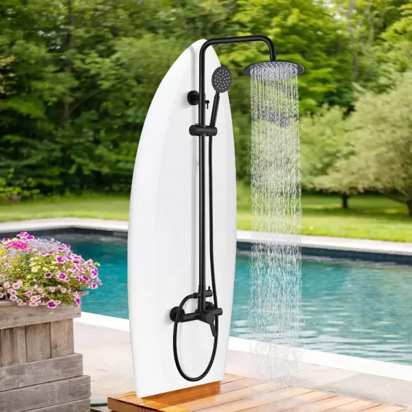 imagegotonovo SUS304 Outdoor Shower Fixture High Pressure Shower System Combo Wall Mount 2 Dual Function Shower Faucet Set Round Handheld Spray Brushed Nickel Single HandleMatte Black
