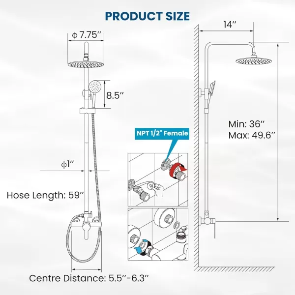 imagegotonovo SUS304 Outdoor Shower Fixture High Pressure Shower System Combo Wall Mount 2 Dual Function Shower Faucet Set Round Handheld Spray Brushed Nickel Single HandleBrushed Nickel