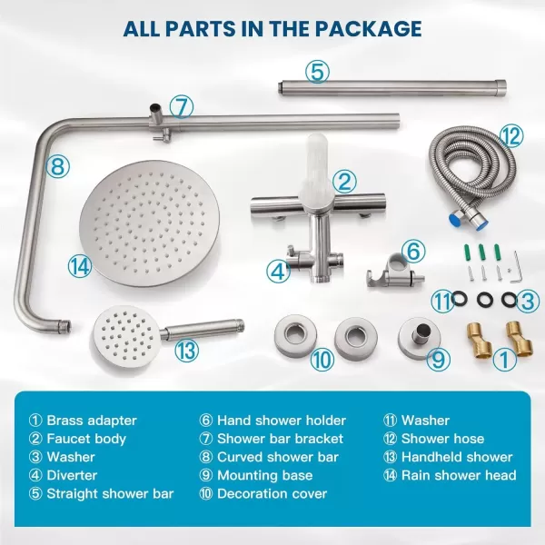 imagegotonovo SUS304 Outdoor Shower Fixture High Pressure Shower System Combo Wall Mount 2 Dual Function Shower Faucet Set Round Handheld Spray Brushed Nickel Single HandleBrushed Nickel