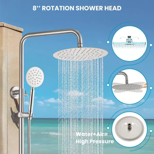 imagegotonovo SUS304 Outdoor Shower Fixture High Pressure Shower System Combo Wall Mount 2 Dual Function Shower Faucet Set Round Handheld Spray Brushed Nickel Single HandleBrushed Nickel