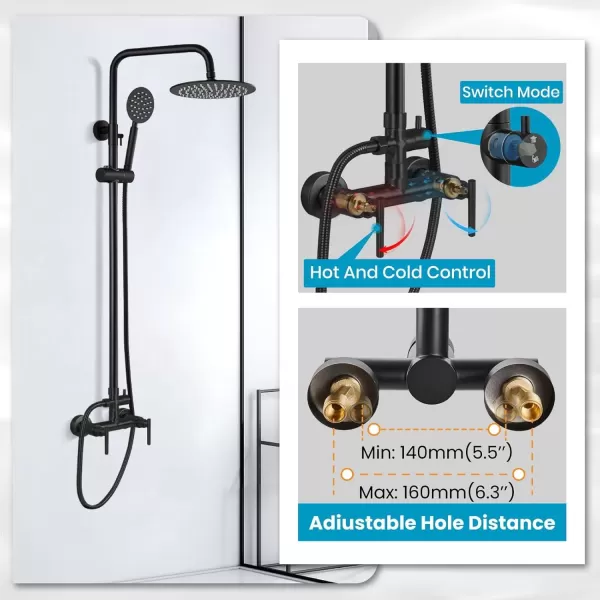 imagegotonovo SUS304 Outdoor Shower Fixture High Pressure Shower System Combo Wall Mount 2 Dual Function Shower Faucet Set Round Handheld Spray Brushed Nickel Single HandleMatte Black