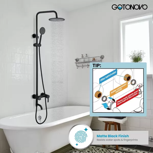 imagegotonovo Shower Faucet Sets SUS 304 Stainless Steel Rain Shower System 3 Triple Function with 8quot Rain Shower Head Adjustable Handheld Shower Spray Brushed Nickel Matte Black