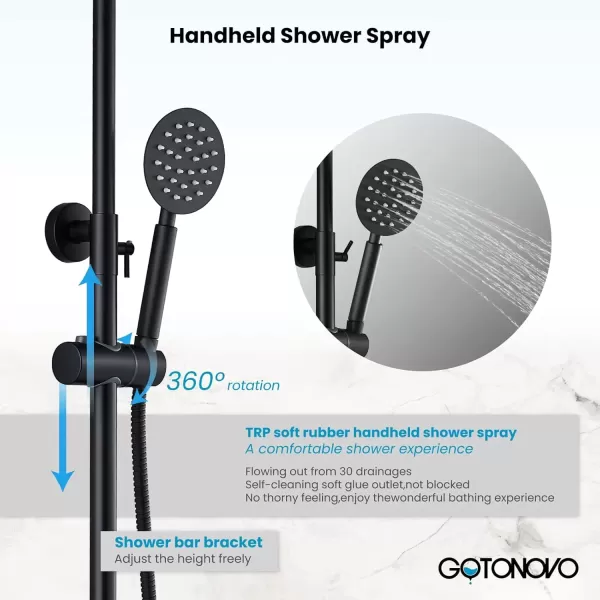 imagegotonovo Shower Faucet Sets SUS 304 Stainless Steel Rain Shower System 3 Triple Function with 8quot Rain Shower Head Adjustable Handheld Shower Spray Brushed Nickel Matte Black