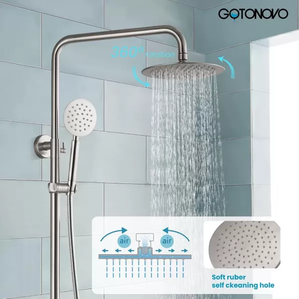 imagegotonovo Shower Faucet Sets SUS 304 Stainless Steel Rain Shower System 3 Triple Function with 8quot Rain Shower Head Adjustable Handheld Shower Spray Brushed Nickel Brushed Nickel