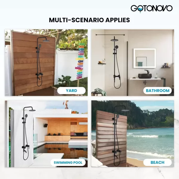 imagegotonovo Shower Faucet Sets SUS 304 Stainless Steel Rain Shower System 3 Triple Function with 8quot Rain Shower Head Adjustable Handheld Shower Spray Brushed Nickel Matte Black
