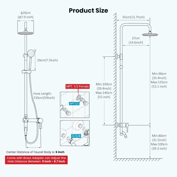 imagegotonovo Shower Faucet Sets SUS 304 Stainless Steel Rain Shower System 3 Triple Function with 8quot Rain Shower Head Adjustable Handheld Shower Spray Brushed Nickel Matte Black