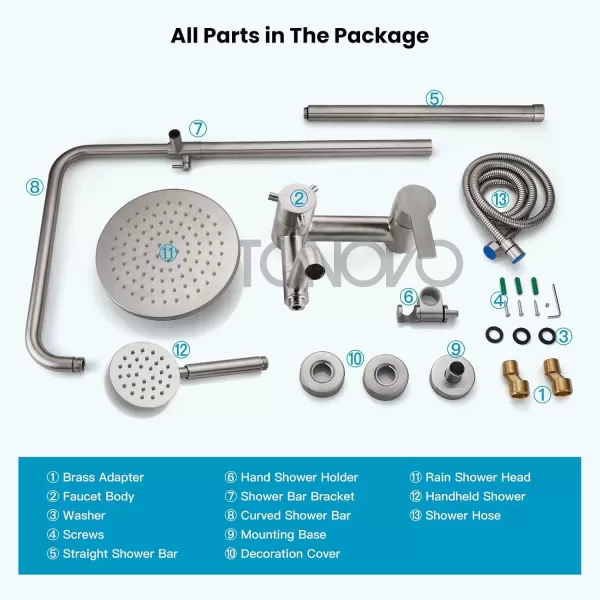 imagegotonovo Shower Faucet Sets SUS 304 Stainless Steel Rain Shower System 3 Triple Function with 8quot Rain Shower Head Adjustable Handheld Shower Spray Brushed Nickel Brushed Nickel
