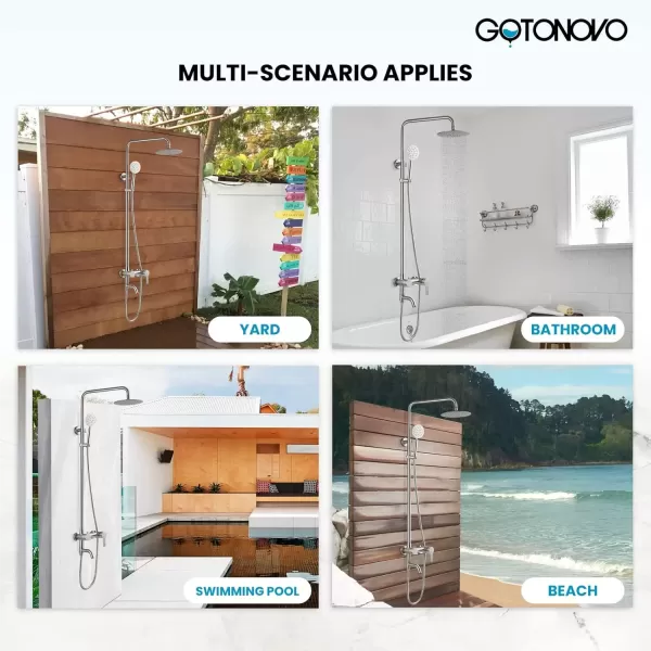 imagegotonovo Shower Faucet Sets SUS 304 Stainless Steel Rain Shower System 3 Triple Function with 8quot Rain Shower Head Adjustable Handheld Shower Spray Brushed Nickel Brushed Nickel