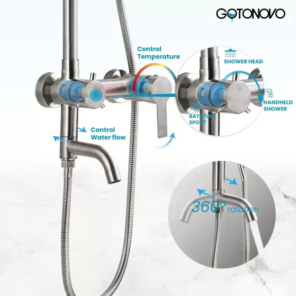 imagegotonovo Shower Faucet Sets SUS 304 Stainless Steel Rain Shower System 3 Triple Function with 8quot Rain Shower Head Adjustable Handheld Shower Spray Brushed Nickel Brushed Nickel