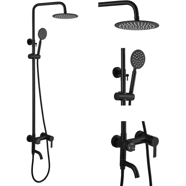imagegotonovo Shower Faucet Sets SUS 304 Stainless Steel Rain Shower System 3 Triple Function with 8quot Rain Shower Head Adjustable Handheld Shower Spray Brushed Nickel Matte Black