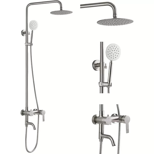 imagegotonovo Shower Faucet Sets SUS 304 Stainless Steel Rain Shower System 3 Triple Function with 8quot Rain Shower Head Adjustable Handheld Shower Spray Brushed Nickel Brushed Nickel