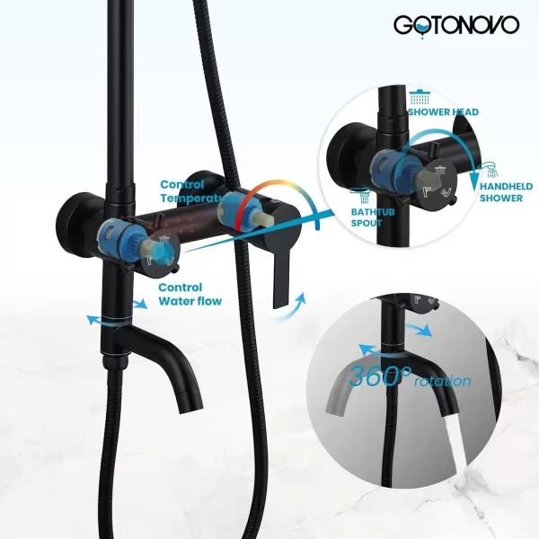 imagegotonovo Shower Faucet Sets SUS 304 Stainless Steel Rain Shower System 3 Triple Function with 8quot Rain Shower Head Adjustable Handheld Shower Spray Brushed Nickel Matte Black