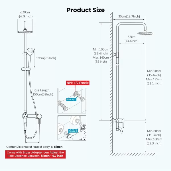 imagegotonovo Shower Faucet Sets SUS 304 Stainless Steel Rain Shower System 3 Triple Function with 8quot Rain Shower Head Adjustable Handheld Shower Spray Brushed Nickel Brushed Nickel