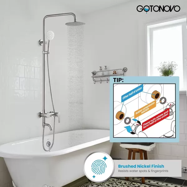 imagegotonovo Shower Faucet Sets SUS 304 Stainless Steel Rain Shower System 3 Triple Function with 8quot Rain Shower Head Adjustable Handheld Shower Spray Brushed Nickel Brushed Nickel