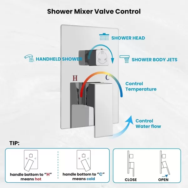 imagegotonovo Shower Faucet with Full Body Jets Rain Mixer 12 inch Rainfall Shower Head and Handheld Spray Combo Wall Mounted Roughin Valve and Trim Included with 6pcs Body Message Jets Matte BlackPolished Chrome