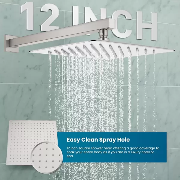 imagegotonovo Shower Faucet with Full Body Jets Rain Mixer 12 inch Rainfall Shower Head and Handheld Spray Combo Wall Mounted Roughin Valve and Trim Included with 6pcs Body Message Jets Matte BlackBrushed Nickel