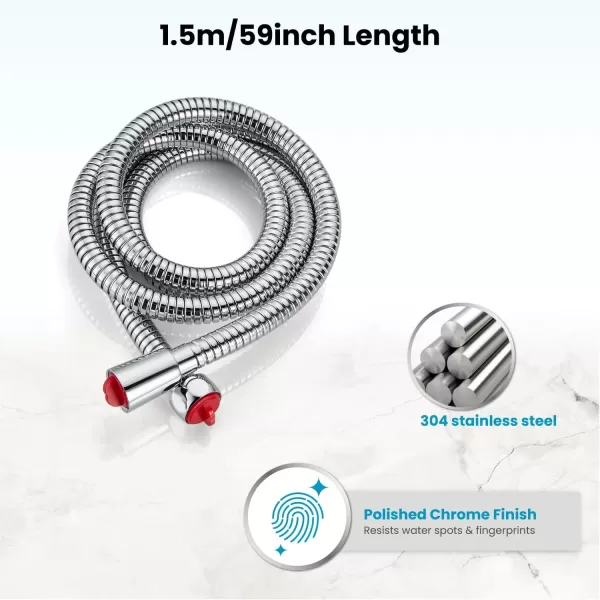 imagegotonovo Shower Hose 59 Inches for Bathroom Extra Long SUS304 Stainless Steel Handheld Shower Head Hose with Brass Insert and Nut Flexible Brushed NickelPolished Chrome